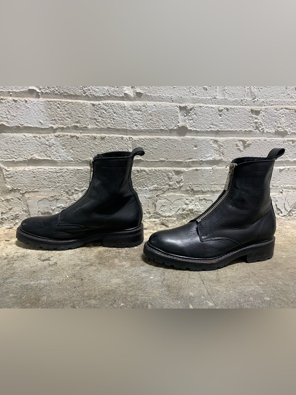 Frye Julie Combat Moto Front Zip Leather Boots Black Size 8 - Excellent